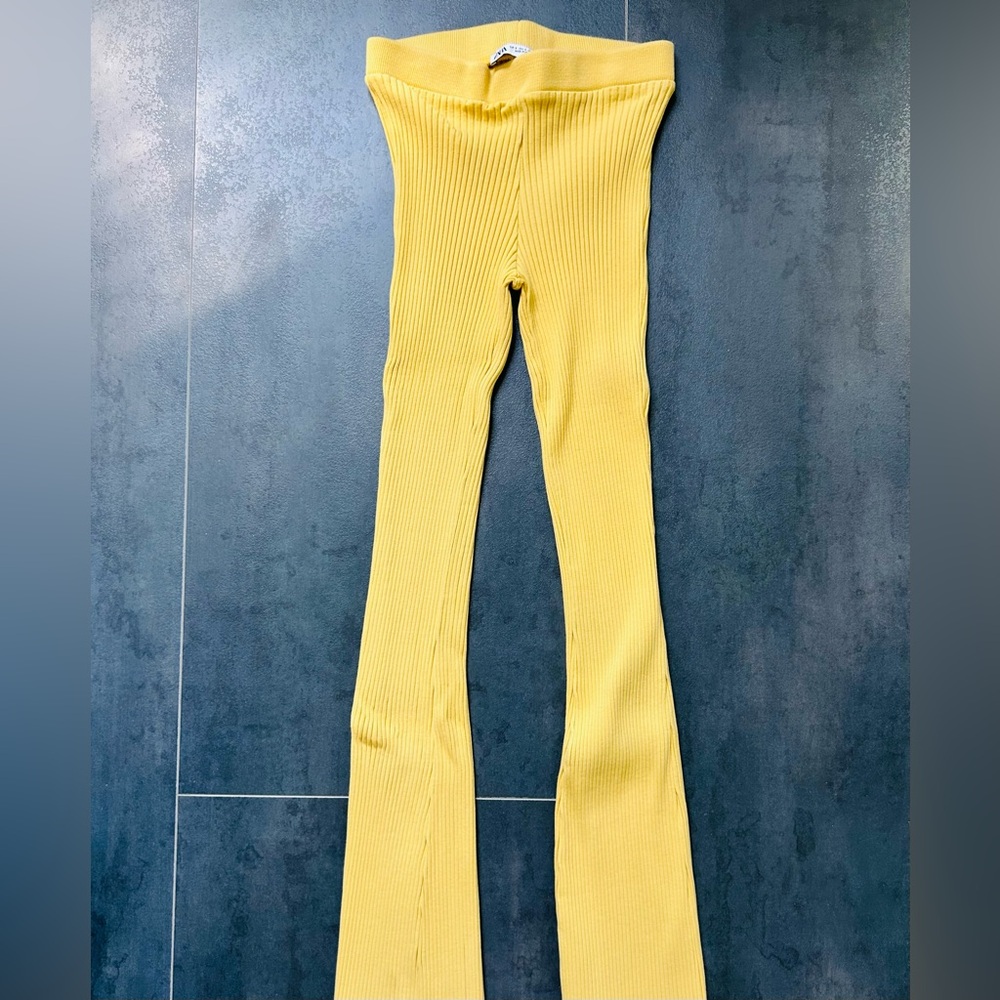 Yellow Ribbed Flare Pants